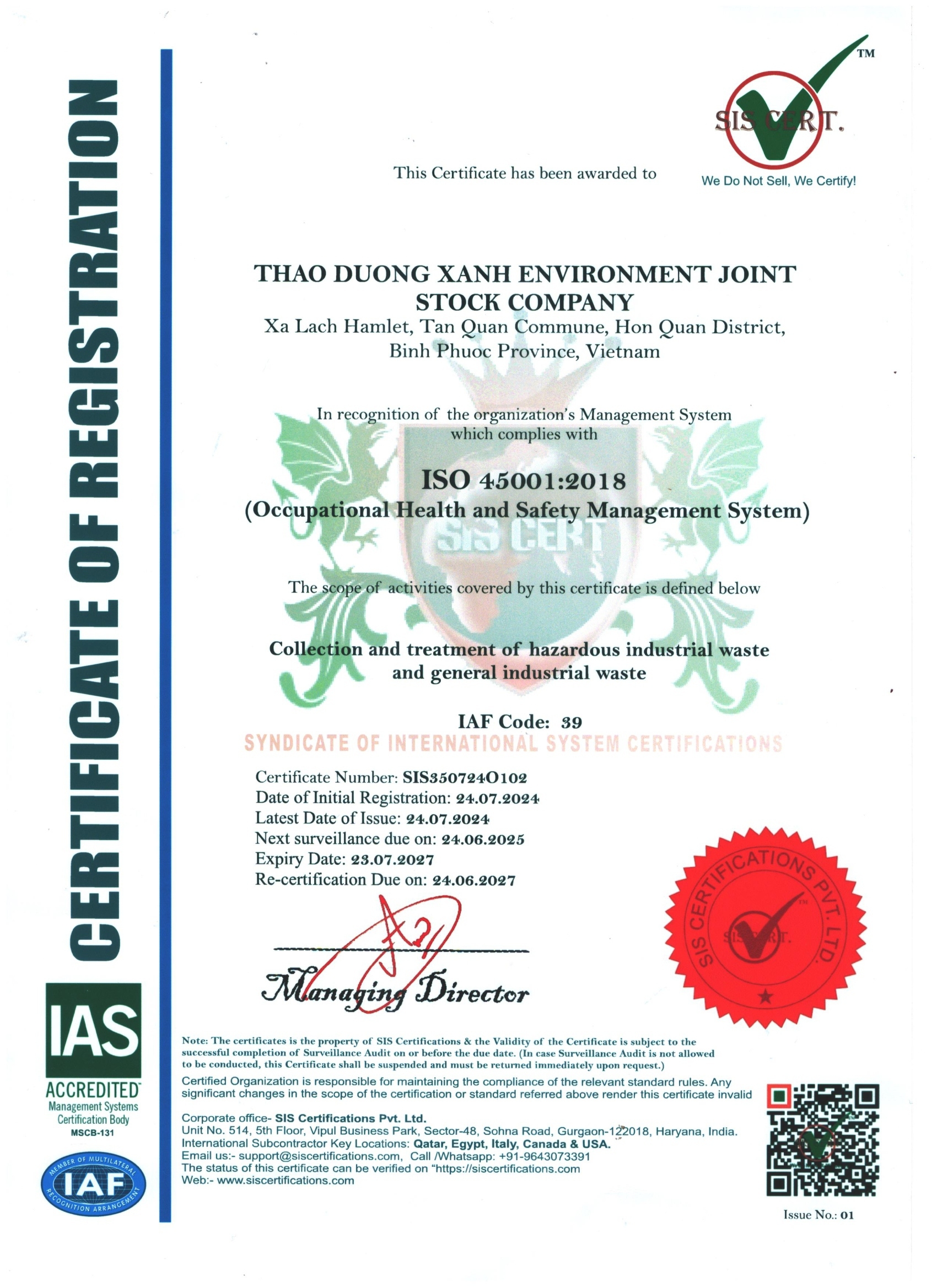 Chứng Nhận ISO 14001